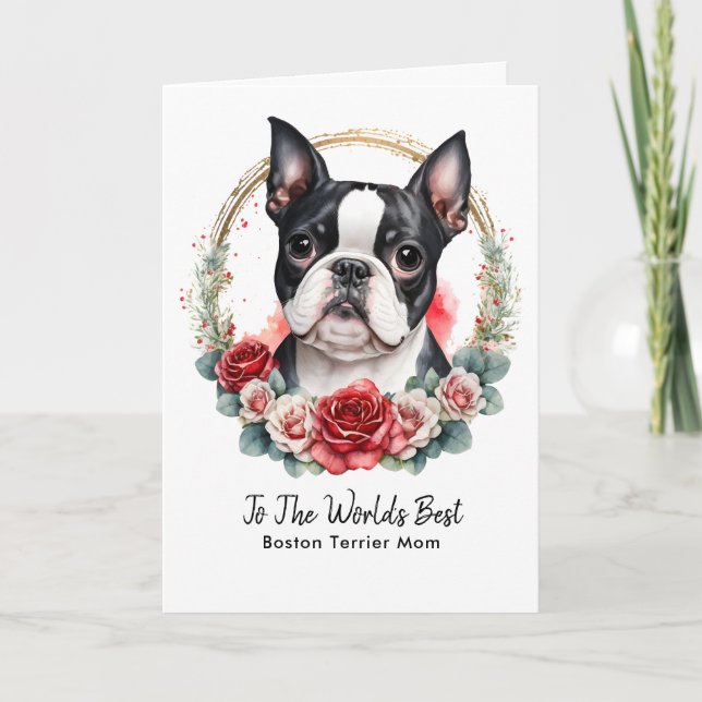  Personalised Boston Terrier Dog Mum Mother's Day Holiday Card (Front)