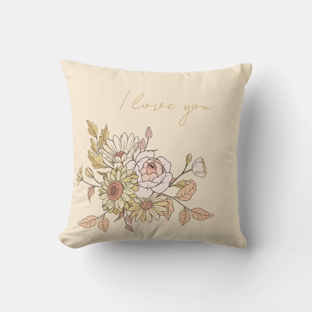  personalised Botanical Beige I Love You Pillow  (Front)