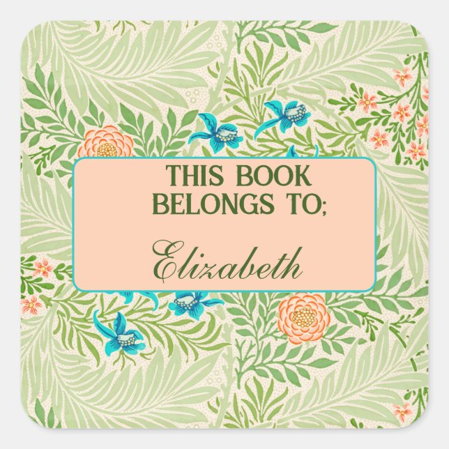 Personalised Botanical Bookplate  Square Sticker (Front)