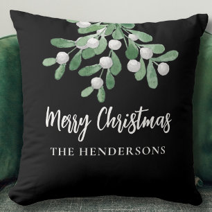 Personalised Botanical Christmas Black Cushion