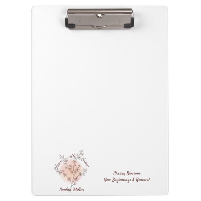 Personalised Botanical Custom Name Birth Flower Clipboard (Front)