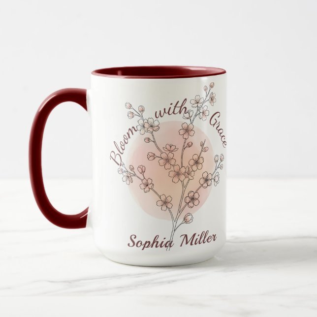 Personalised Botanical Custom Name Birth Flower Mug (Left)