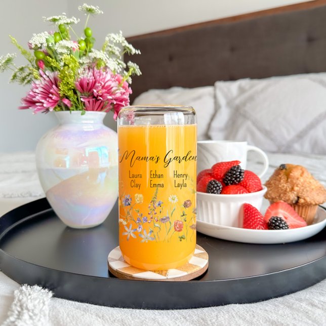 Personalised Botanical Floral Mama's Garden Can Glass (Creator Uploaded)
