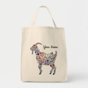 Personalised Botanical Goat Floral Farm Animal Tote Bag