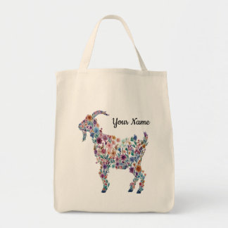 Personalised Botanical Goat Floral Farm Animal Tote Bag