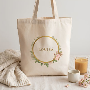 Personalised Botanical Gold Rose Tote Bag