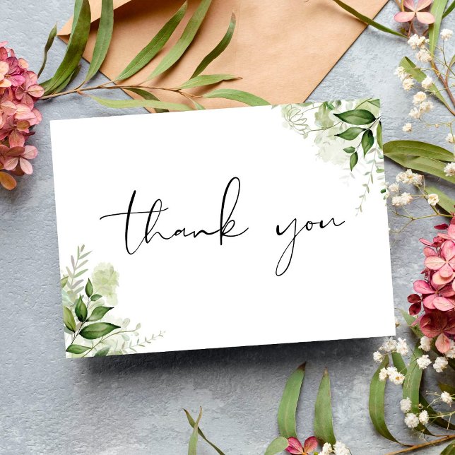 Personalised Botanical Greenery Elegant Script Thank You Card (Creator Uploaded)