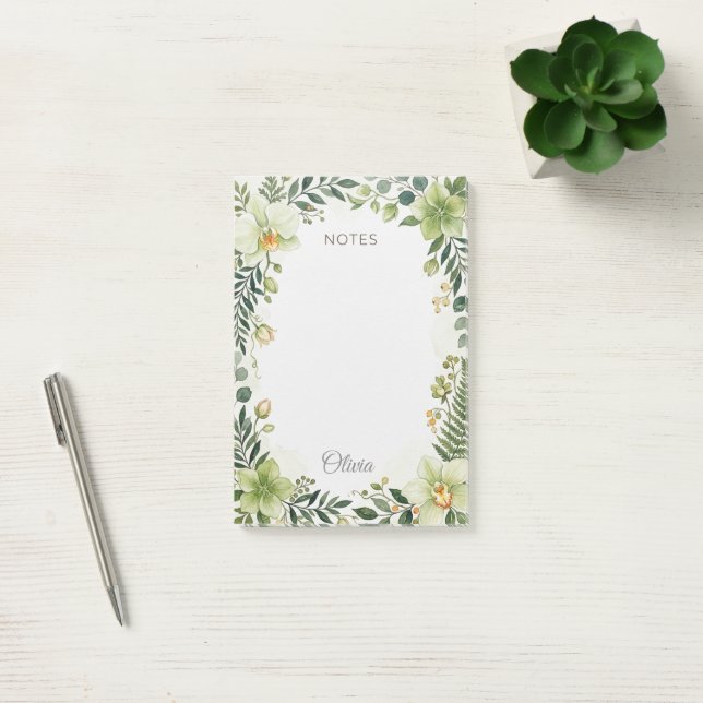 Personalised Botanical Greenery Floral Sticky Note (Office)