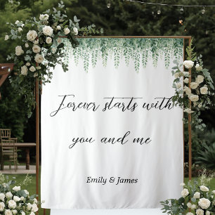 Personalised Botanical Greenery Wedding Backdrop Tapestry