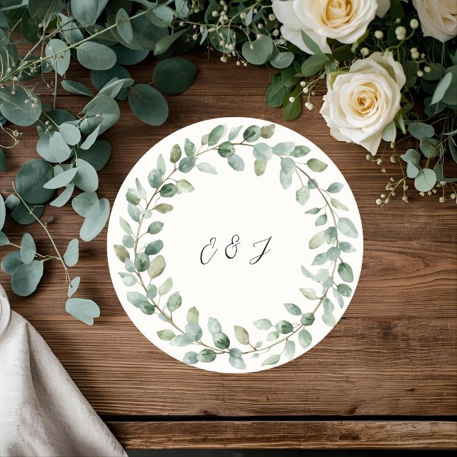 Personalised Botanical Greenery Wedding  Round Paper Coaster (Creator Uploaded)