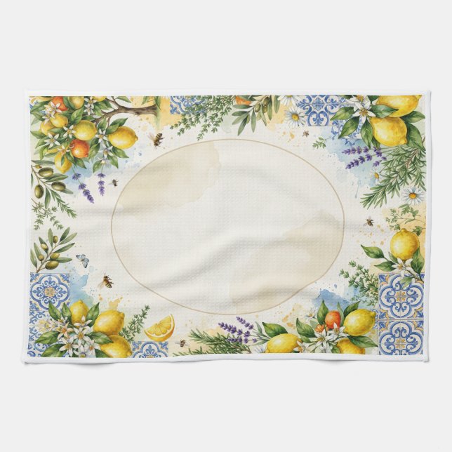 Personalised Botanical Kitchen Tea Towel | (Horizontal)
