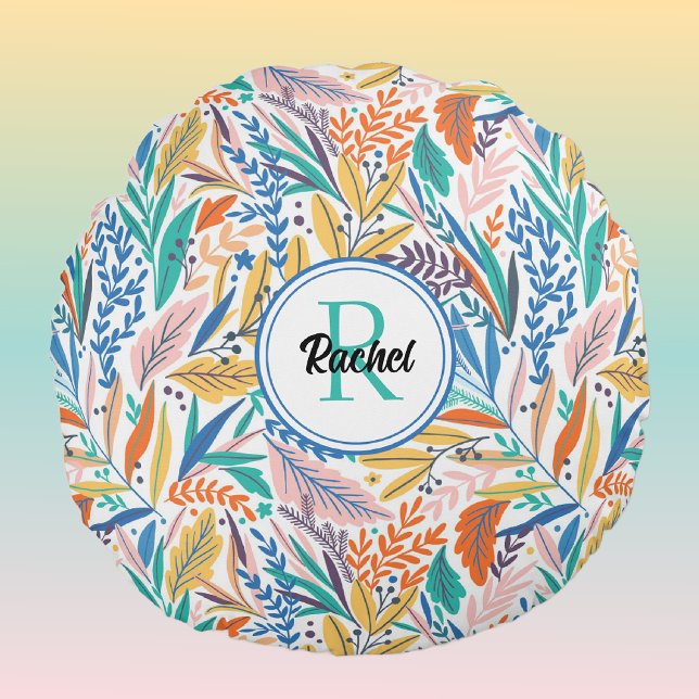Personalised Botanical Pattern Meditation Yoga Round Cushion (Creator Uploaded)