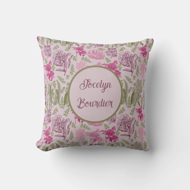 Personalised Botanical Pink Peony Eucalyptus  Cushion (Front)