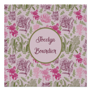 Personalised Botanical Pink Peony Eucalyptus  Poster