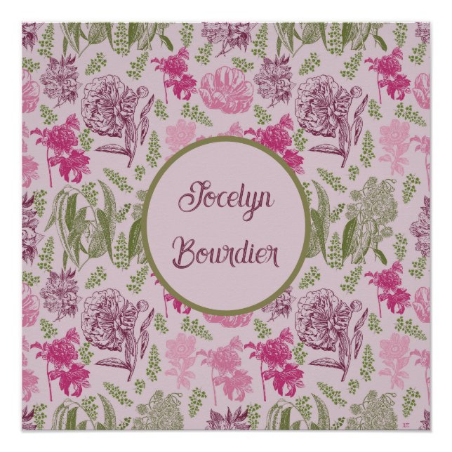 Personalised Botanical Pink Peony Eucalyptus  Poster (Front)