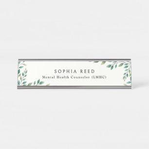 Personalised Botanical Watercolor Green Foliage Desk Name Plate