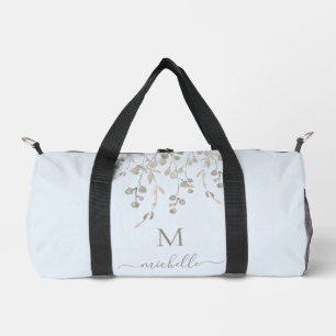 Personalised Botanical Watercolor Monogram Blue Duffle Bag