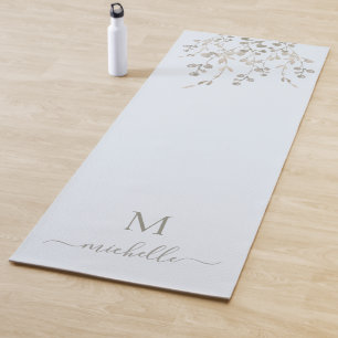 Personalised Botanical Watercolor Monogram Blue Yoga Mat