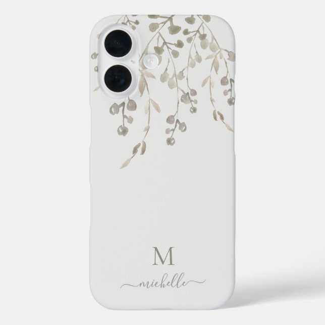 Personalised Botanical Watercolor Monogram Grey Case-Mate iPhone Case (Back)