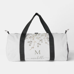 Personalised Botanical Watercolor Monogram Grey Duffle Bag