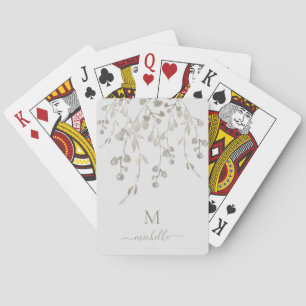 Personalised Botanical Watercolor Monogram Grey Playing Cards