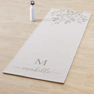 Personalised Botanical Watercolor Monogram Grey Yoga Mat