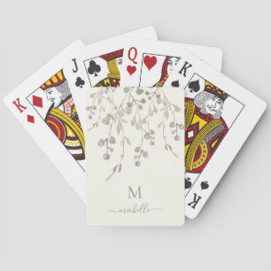 Personalised Botanical Watercolor Monogram Ivory Playing Cards