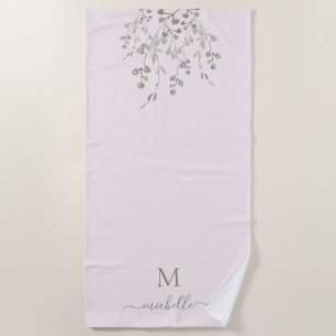 Personalised Botanical Watercolor Monogram Pink Beach Towel