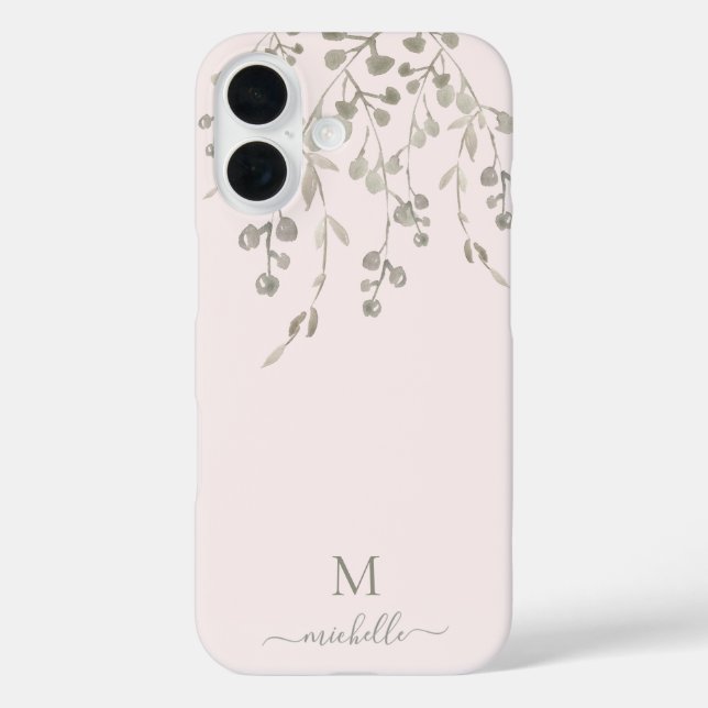 Personalised Botanical Watercolor Monogram Pink Case-Mate iPhone Case (Back)