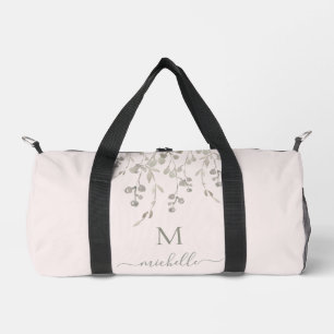 Personalised Botanical Watercolor Monogram Pink Duffle Bag