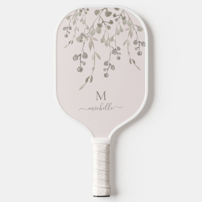 Personalised Botanical Watercolor Monogram Pink Pickleball Paddle (Front)