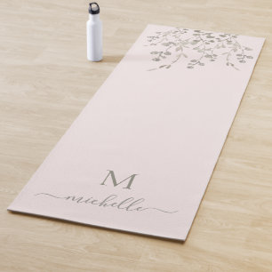 Personalised Botanical Watercolor Monogram Pink Yoga Mat