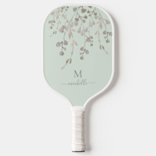 Personalised Botanical Watercolor Monogram Sage Pickleball Paddle