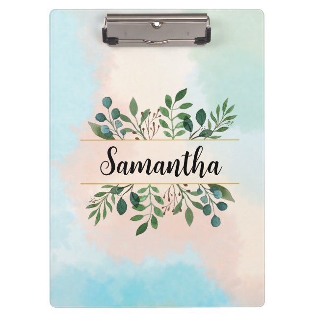 Personalised Botanical Watercolor with Name Clipboard (Front)