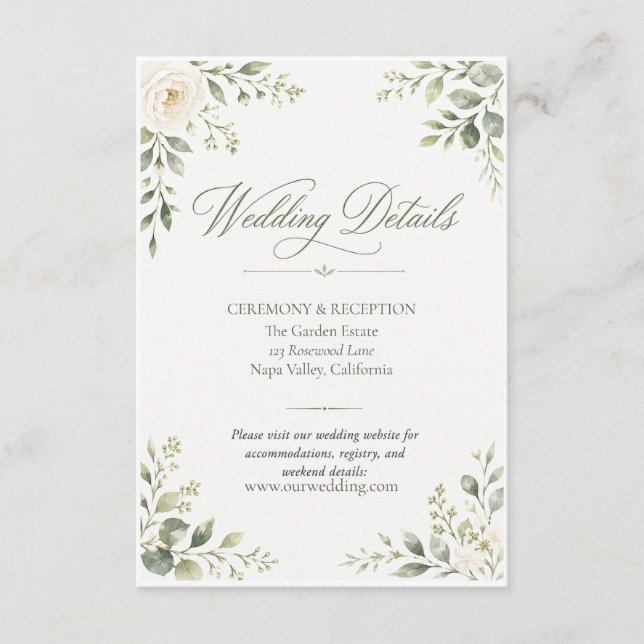 Personalised Botanical Wedding Details Card (Front)