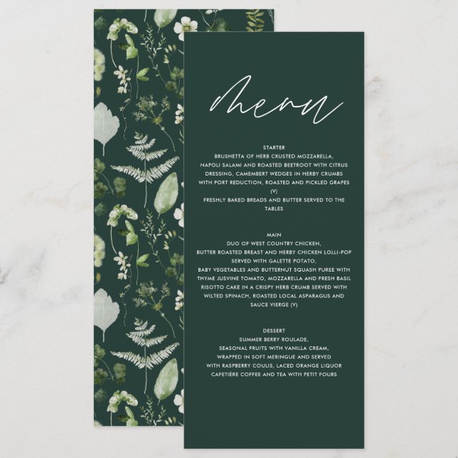 Personalised Botanical Wedding Elegant Greenery Menu (Front/Back)