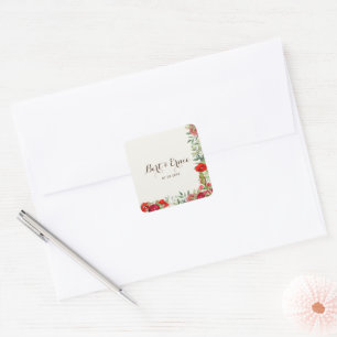 Personalised Botanical Wedding Square Sticker