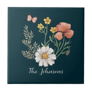 Personalised Botanical Wildflower Flower Boho Tile