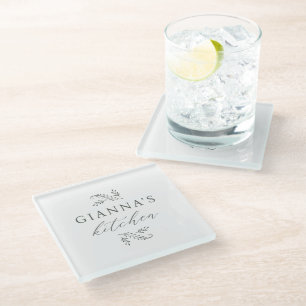 Personalised Botanical Your Name's Kitchen Glass Coaster