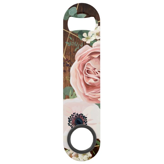 Personalised Bottle Opener Geometric Garden Rose (Front)