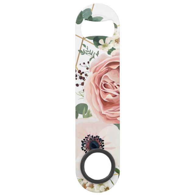 Personalised Bottle Opener Geometric Garden Rose (Front)