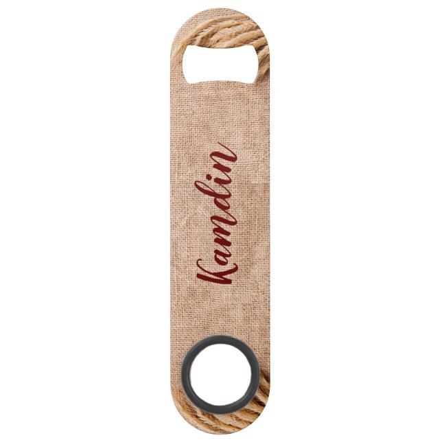Personalised Bottle Opener Wheat on Burlap Sack Co (Front)