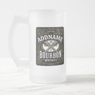 Personalised Bourbon Vintage Guns Whiskey Label Frosted Glass Beer Mug