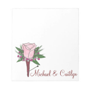 Personalised Boutonniere Pink Rose Wedding Notepad