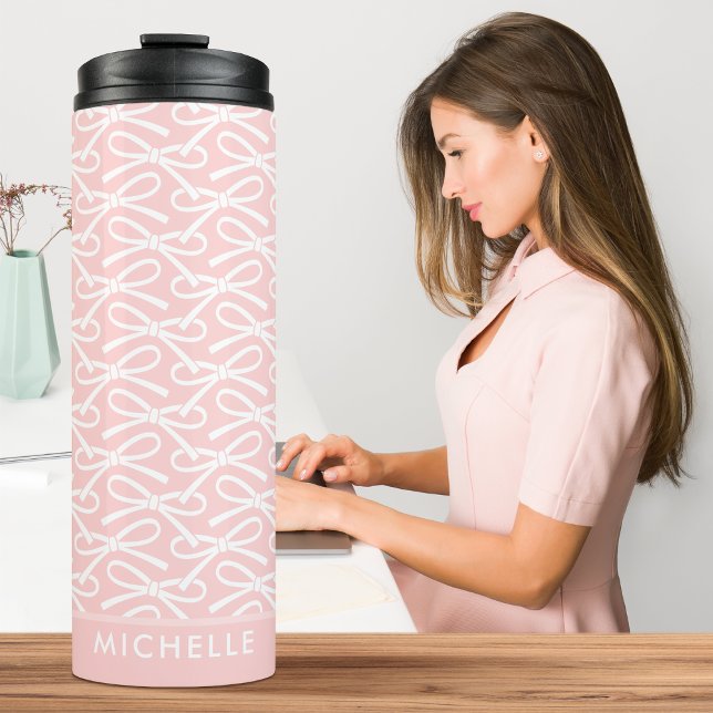 Personalised Bow Custom Name Pink Thermal Tumbler (Creator Uploaded)
