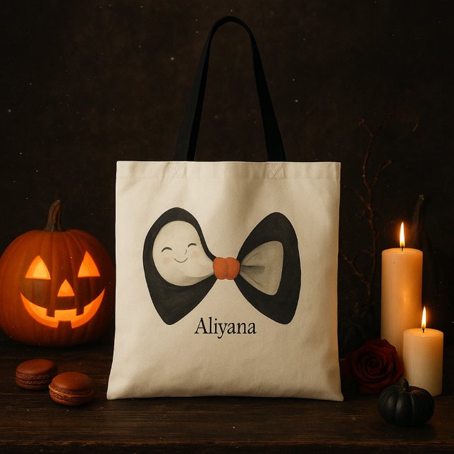 Personalised Bow Cute Boo Ghost Halloween Tote Bag (Creator Uploaded)