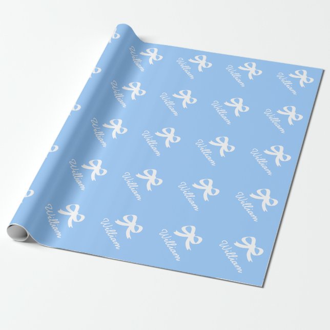 Personalised bow wrapping paper for baby shower (Unrolled)