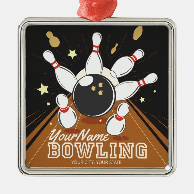 Personalised Bowler Strike Bowling Lanes Ball Pins Metal Tree Decoration (Front)