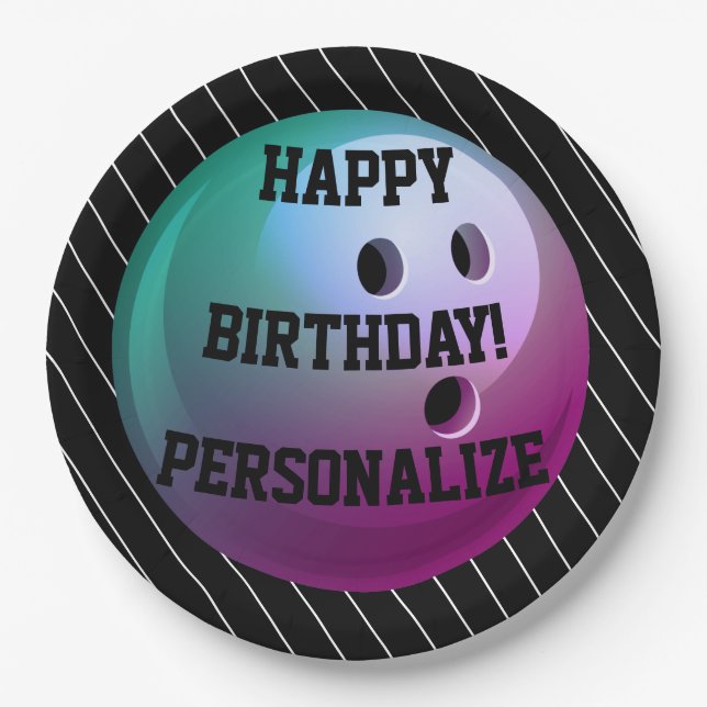 Personalised Bowling Ball Happy Birthday Paper Plate (Front)