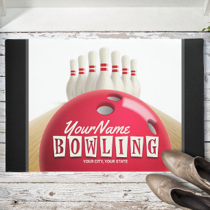 Personalised Bowling Ball Lanes Pins Retro League Doormat
